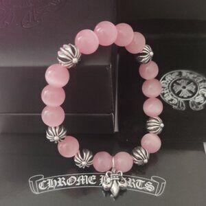 Chrome hearts cross flower silver beads natural tiger eye stone bracelet